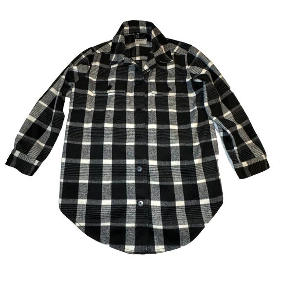 OLD NAVY Black Plaid Soft Brushed Shacket Wool Jacket Pockets Women’s Large L - Picture 3 of 14